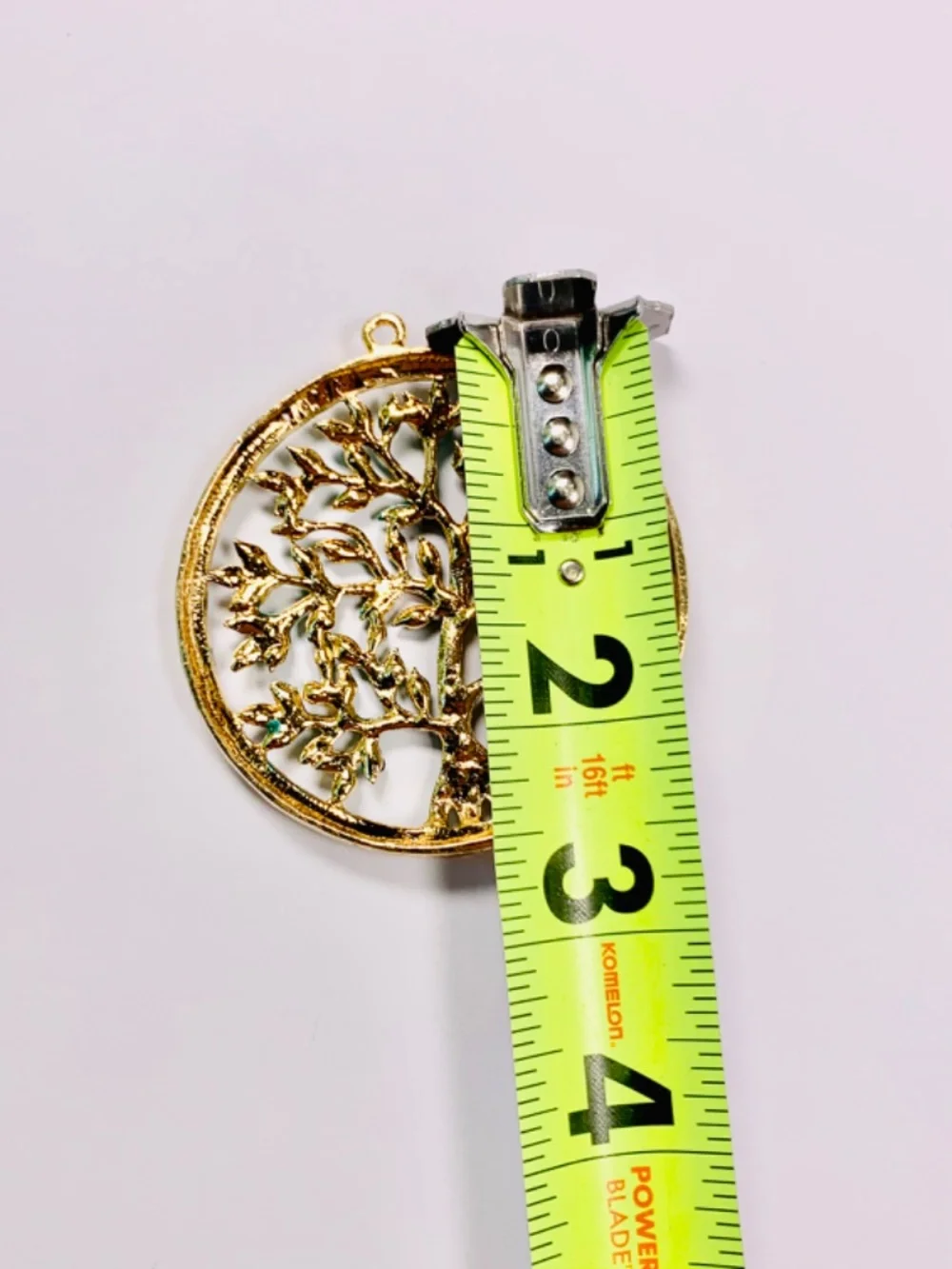 Tree of Life Circular Ornament Pendant Green/Gold Tone Rhinestone Christmas Boho